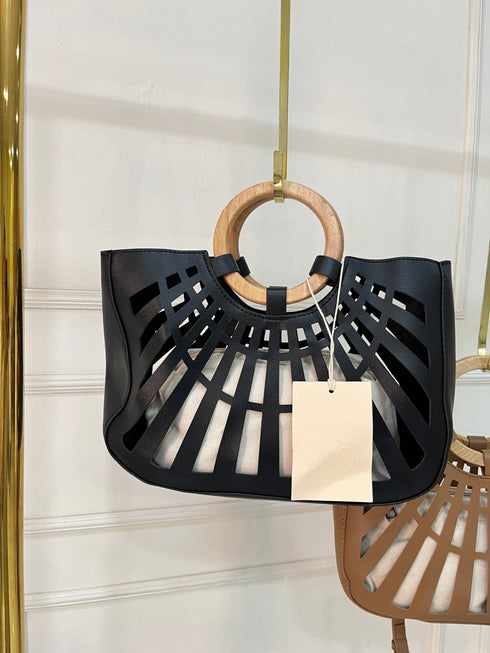 Ladies Hollow Out Design With Wooden Handle and Shoulder Bag